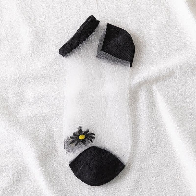image-Small Daisy Glass Stockings Female Summer Socks Boat Socks Net Red Socks Shallow Mouth Transparent Socks