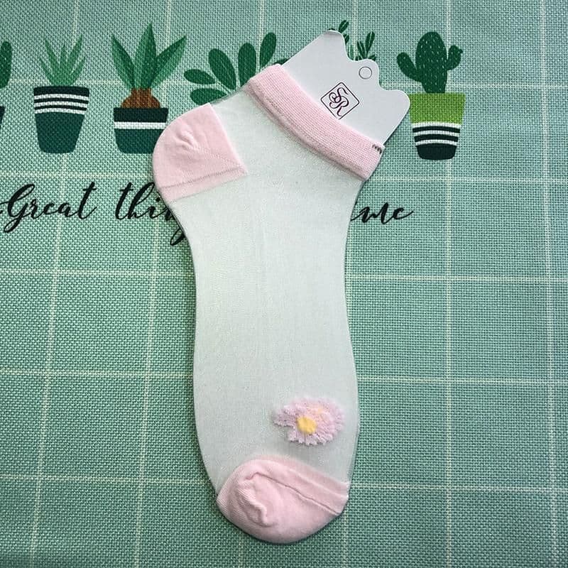 image-Small Daisy Glass Stockings Female Summer Socks Boat Socks Net Red Socks Shallow Mouth Transparent Socks