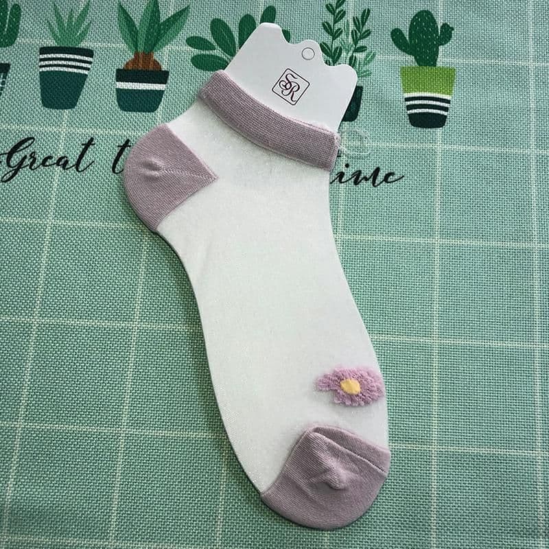 image-Small Daisy Glass Stockings Female Summer Socks Boat Socks Net Red Socks Shallow Mouth Transparent Socks