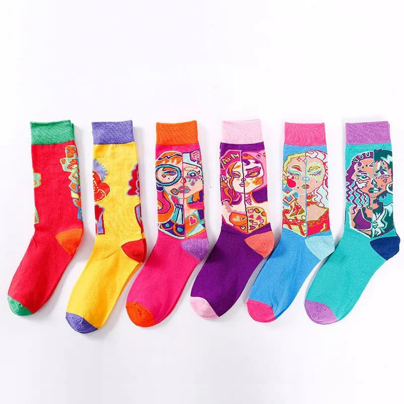 image-Tide Socks Creative Tube Socks Comic Cartoon Bright Color Couple Socks