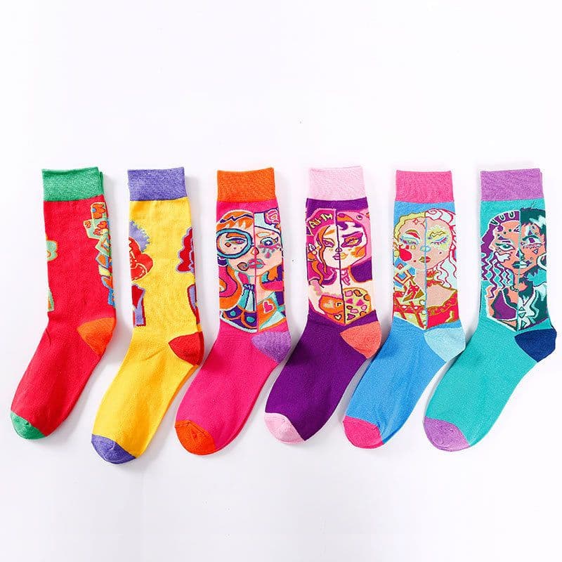 image-Tide Socks Creative Tube Socks Comic Cartoon Bright Color Couple Socks