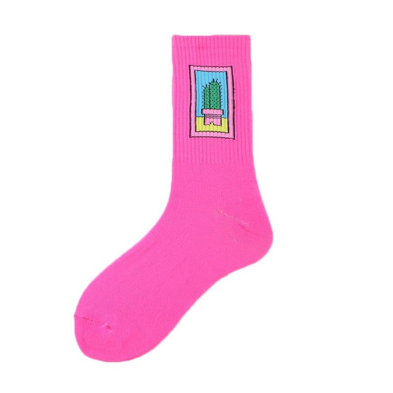 image-Socks Men's Tube Socks Ladies Striped Socks Sweat Absorbent Deodorant Socks Cactus Flame Banana