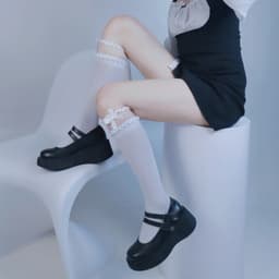 image-Lolita Lace Middle Tube Stockings Japanese Sweet Bowknot Satin Lace Long Tube Pile Stockings Jk Dark Wind