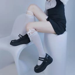 image-Lolita Lace Middle Tube Stockings Japanese Sweet Bowknot Satin Lace Long Tube Pile Stockings Jk Dark Wind