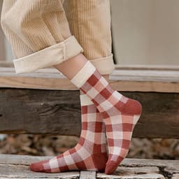 image-Blue Socks Women'S Pure Cotton Plaid Tube Socks