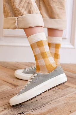 image-Blue Socks Women'S Pure Cotton Plaid Tube Socks