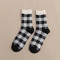 image-Blue Socks Women'S Pure Cotton Plaid Tube Socks
