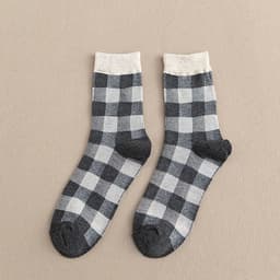 image-Blue Socks Women'S Pure Cotton Plaid Tube Socks