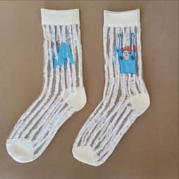 image-Socks Female New Cartoon Jacquard Korean Tube Socks Draw Thin Glass Stockings Cute Women Socks