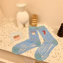 image-Socks Female New Cartoon Jacquard Korean Tube Socks Draw Thin Glass Stockings Cute Women Socks