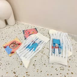 image-Socks Female New Cartoon Jacquard Korean Tube Socks Draw Thin Glass Stockings Cute Women Socks