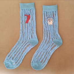 image-Socks Female New Cartoon Jacquard Korean Tube Socks Draw Thin Glass Stockings Cute Women Socks