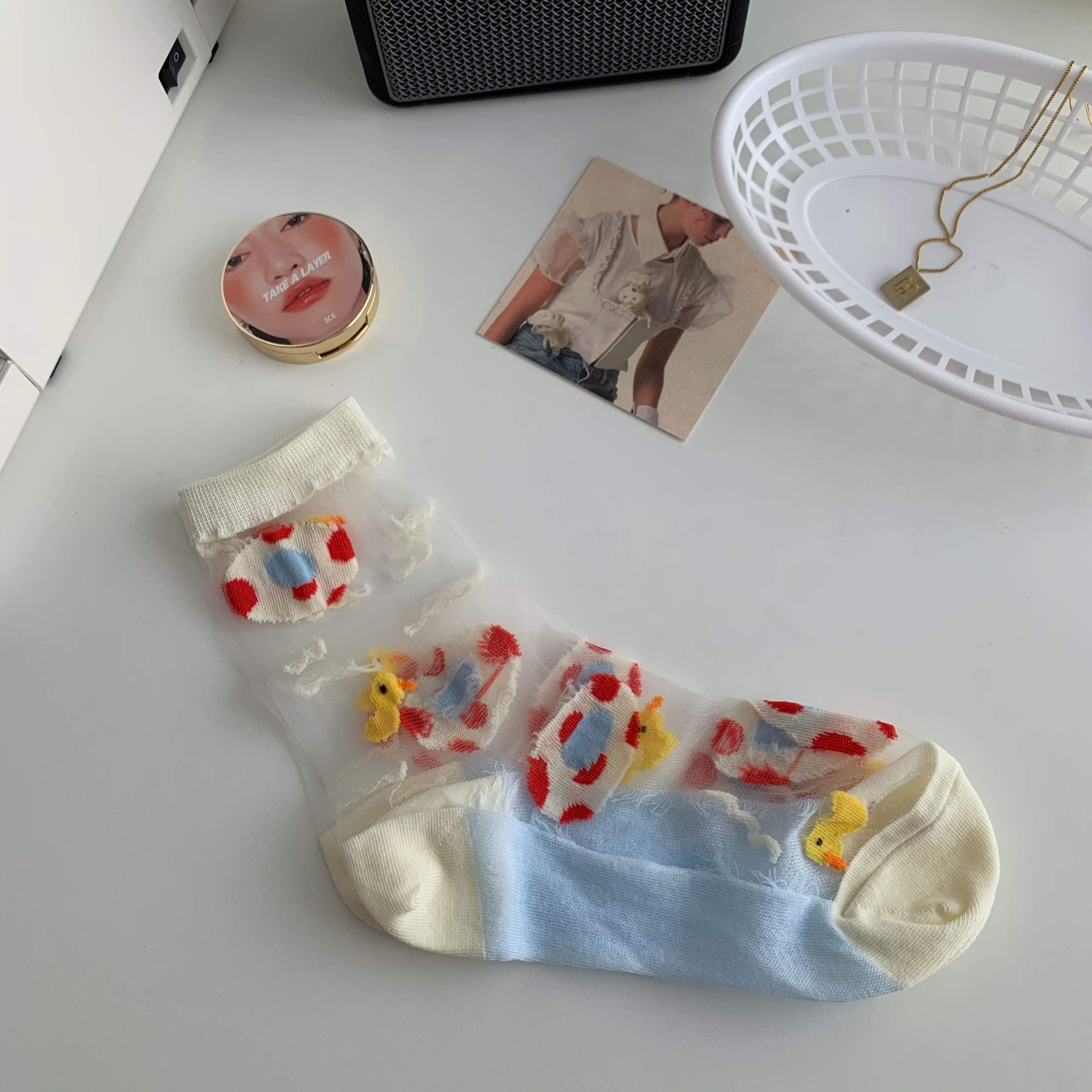 image-Strawberry Glass Silk Crystal Socks Japanese Thin Socks Women
