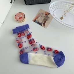 image-Strawberry Glass Silk Crystal Socks Japanese Thin Socks Women