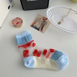 image-Strawberry Glass Silk Crystal Socks Japanese Thin Socks Women