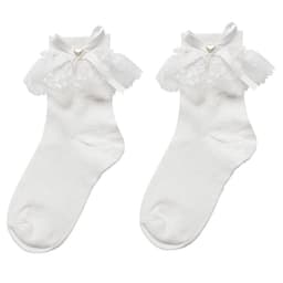 image-White Lace Socks, Lace Bow And Beaded Lolita Socks