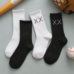 image-Black And White Solid Color Socks, Women's Tube Socks, Sports Cotton Socks Stockings