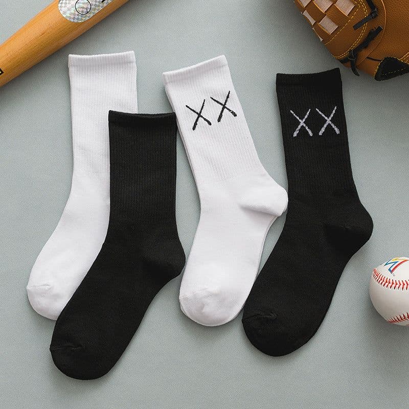 image-Black And White Solid Color Socks, Women's Tube Socks, Sports Cotton Socks Stockings