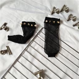 image-Hollow Cross Fishing Grid Socks Nails Pearl Socks Perspective