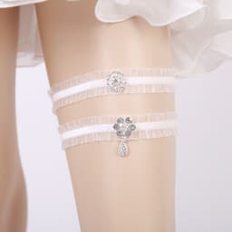 image-Handmade Rhinestone Lace Bridal Garter Bridal Leg Loop