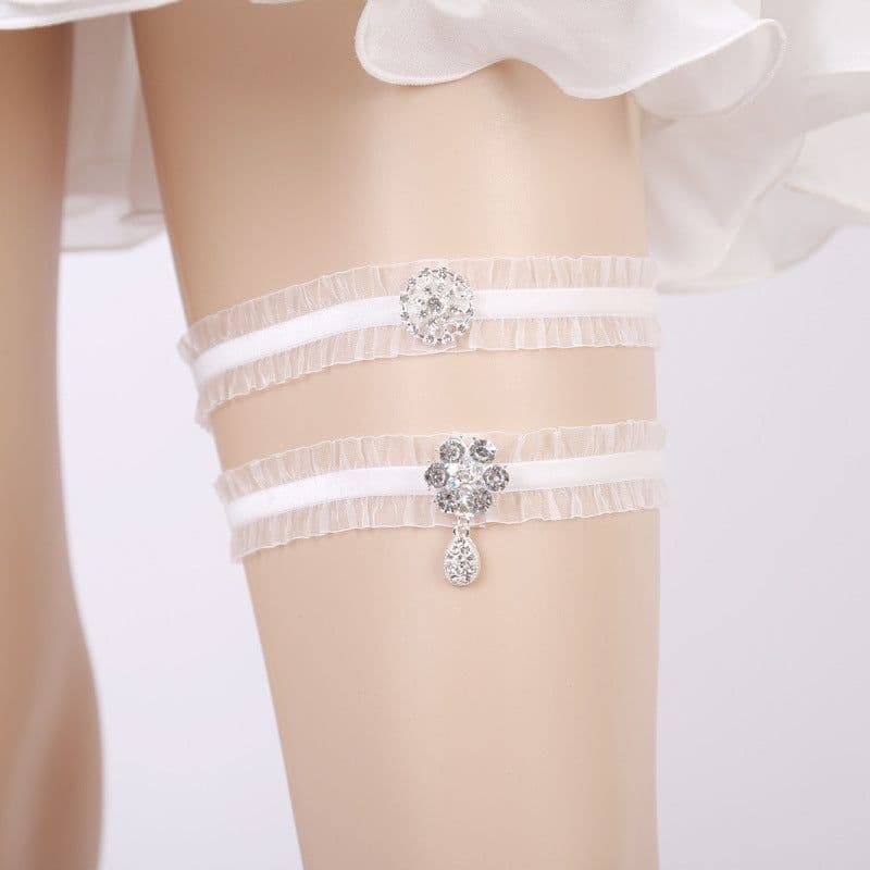 image-Handmade Rhinestone Lace Bridal Garter Bridal Leg Loop