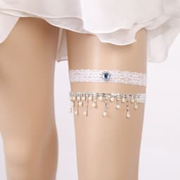 image-Handmade Rhinestone Lace Bridal Garter Bridal Leg Loop
