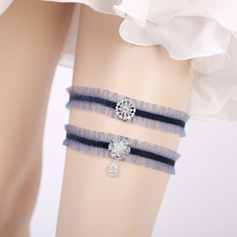image-Handmade Rhinestone Lace Bridal Garter Bridal Leg Loop