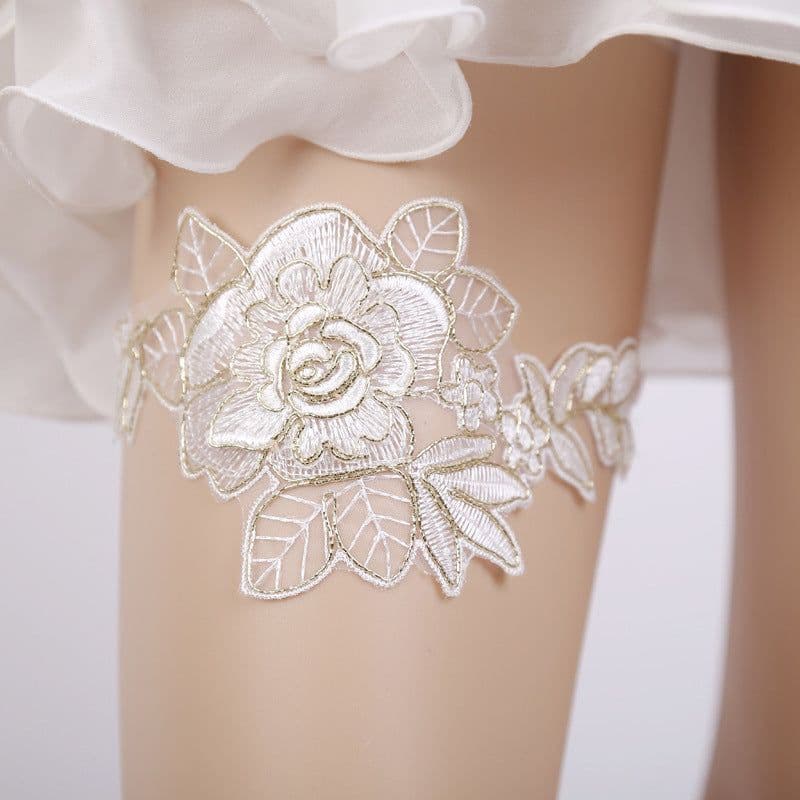 image-Handmade Rhinestone Lace Bridal Garter Bridal Leg Loop