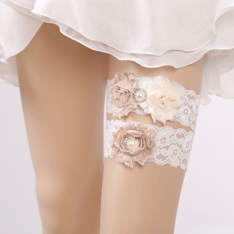 image-Handmade Rhinestone Lace Bridal Garter Bridal Leg Loop