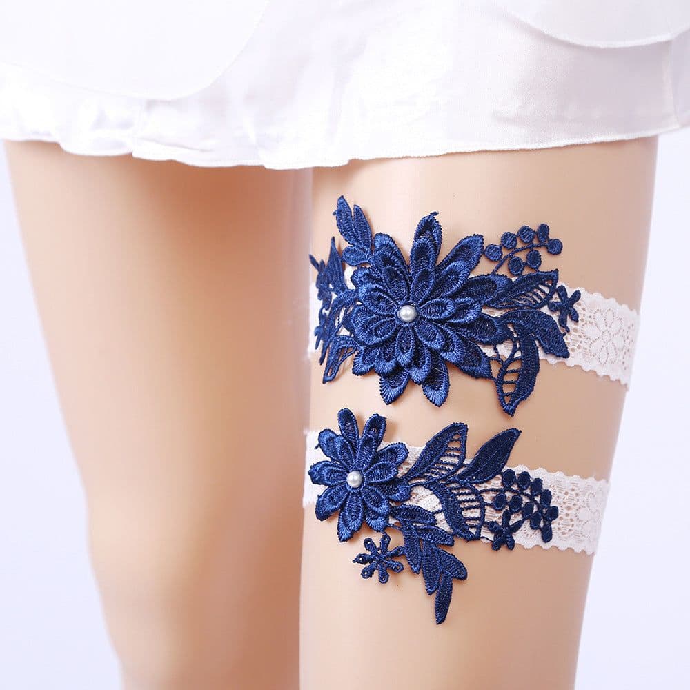 image-Handmade Rhinestone Lace Bridal Garter Bridal Leg Loop