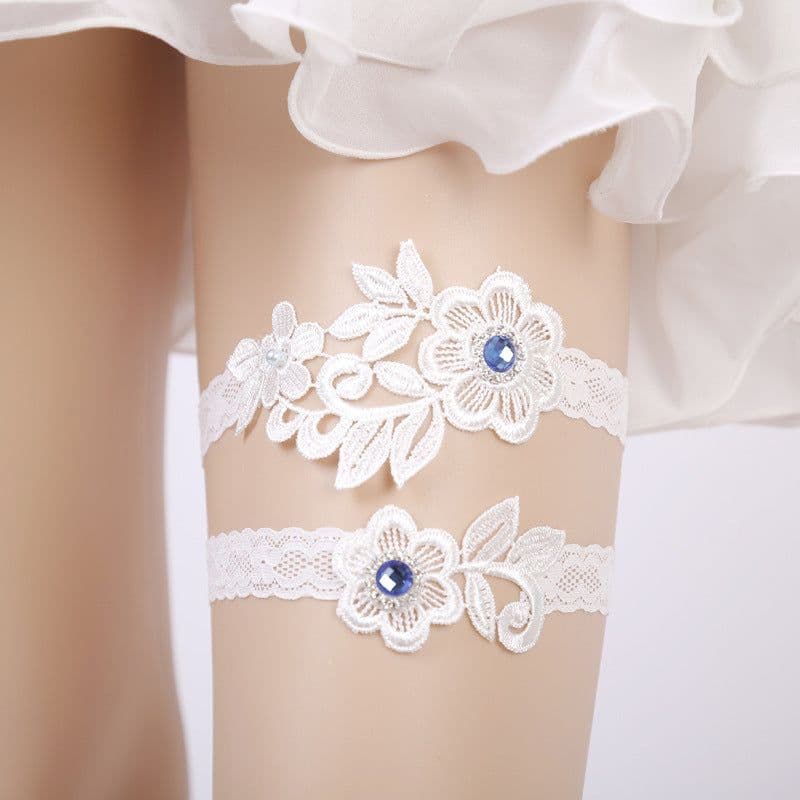 image-Handmade Rhinestone Lace Bridal Garter Bridal Leg Loop