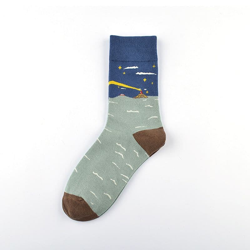image-Personality Tide Socks Lighthouse Tide Socks Combed Cotton Embroidered Tube Socks