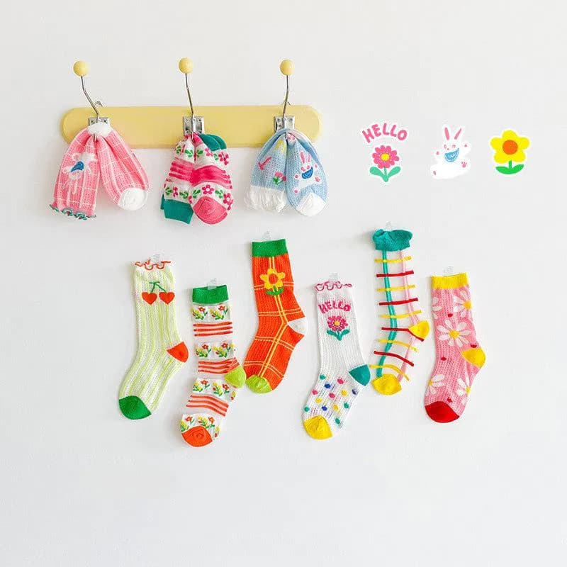 image-Summer thin ins illustration wind card silk socks cotton breathable girl socks