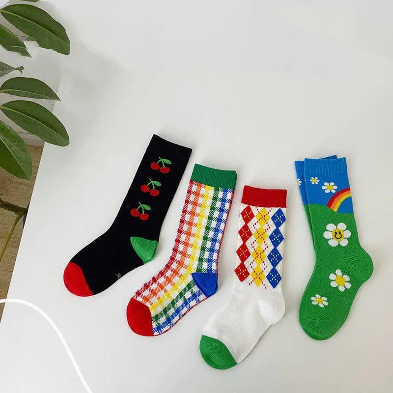 image-Striped Rainbow Plaid Children's Socks Cotton Children's Tube Socks