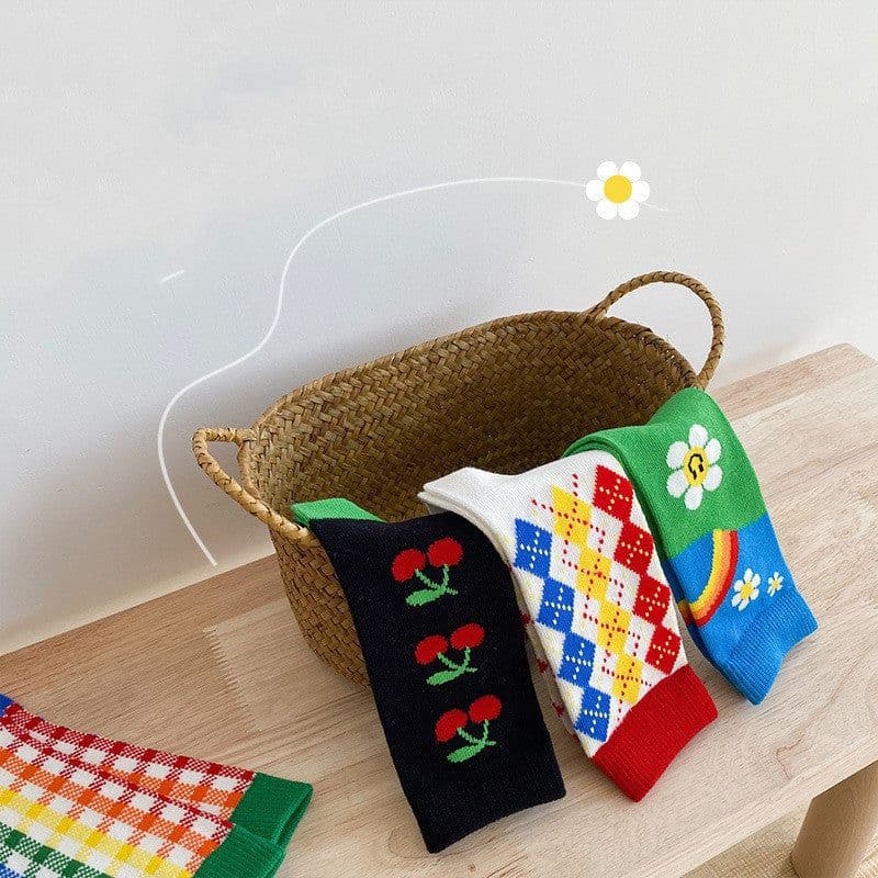 image-Striped Rainbow Plaid Children's Socks Cotton Children's Tube Socks