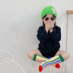 image-Striped Rainbow Plaid Children's Socks Cotton Children's Tube Socks