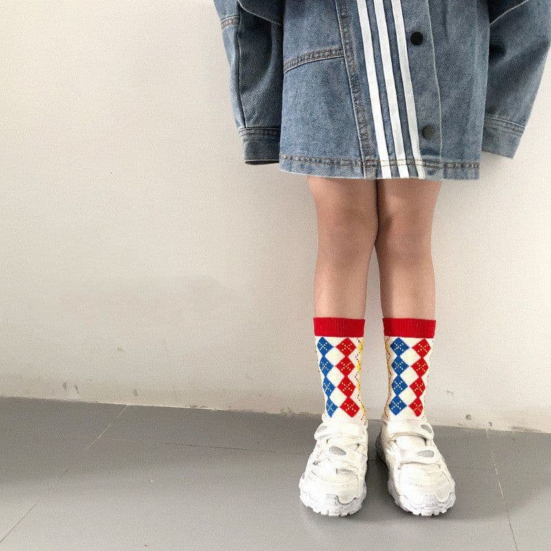 image-Striped Rainbow Plaid Children's Socks Cotton Children's Tube Socks