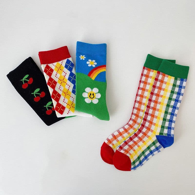 image-Striped Rainbow Plaid Children's Socks Cotton Children's Tube Socks