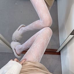 image-Japanese Lolita Retro Lace Soft Girl Pantyhose Sexy Hollow Net Stockings Ins White Silk Bottoming Stockings