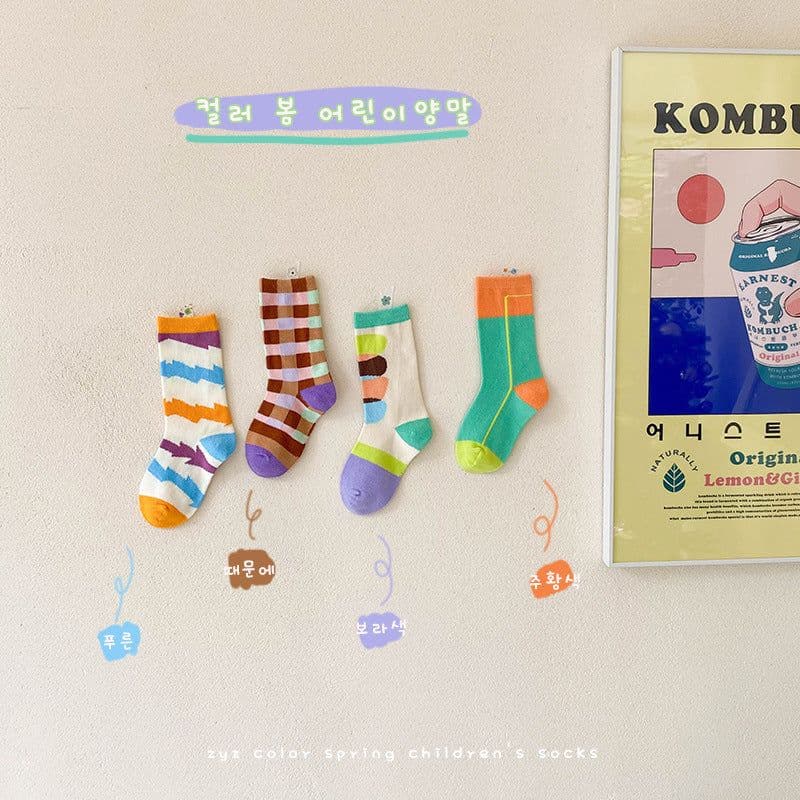 image-Color Block Tube Socks Cotton Baby Socks