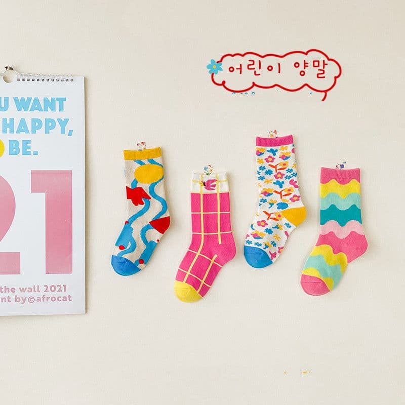 image-Color Block Tube Socks Cotton Baby Socks
