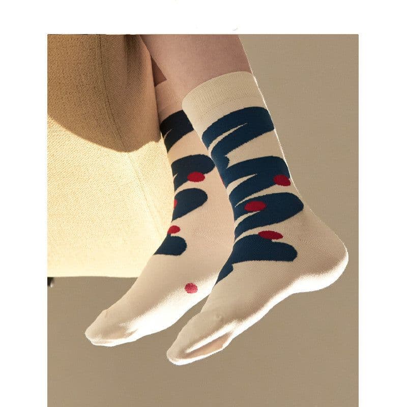 image-Socks Women's Tide Socks Ins Original Blue And White Curve Socks Letters Geometric Wild Socks Couple Socks Boneless Men's Socks