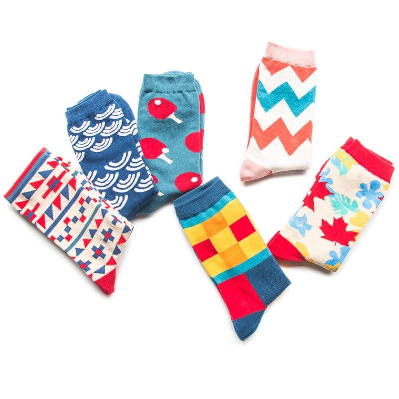 image-Delivery Spring And Autumn Men's Socks Rhombus Landscape Painting Tide Brand Socks