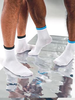 image-Low Socks Double Blue Striped White Socks Luokou Flat Cotton Socks