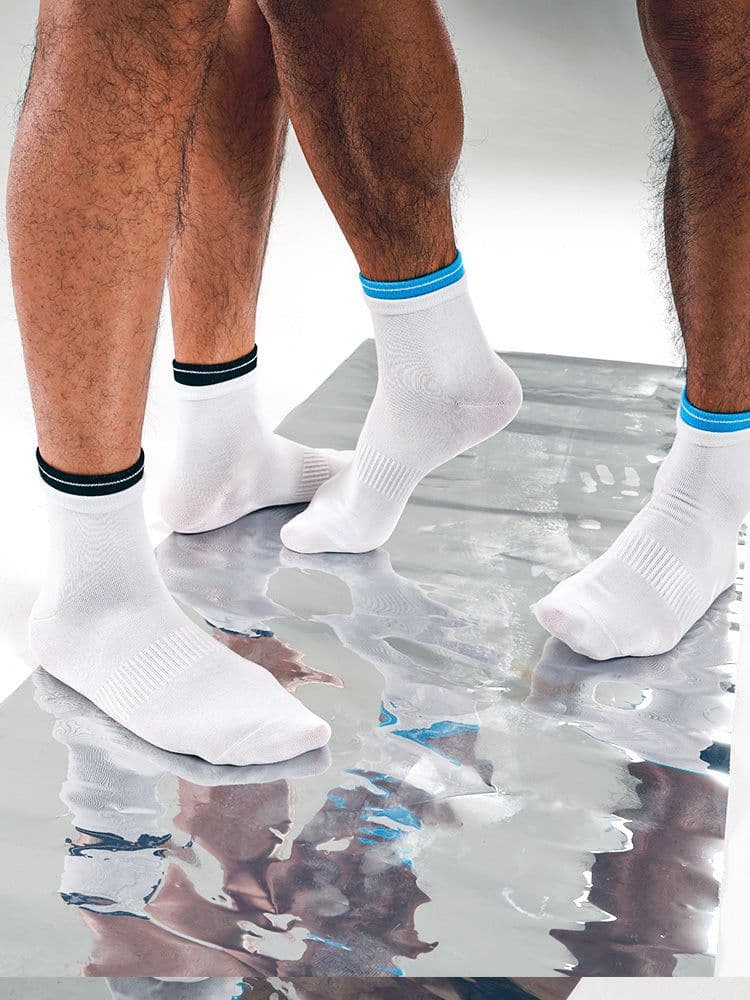 image-Low Socks Double Blue Striped White Socks Luokou Flat Cotton Socks