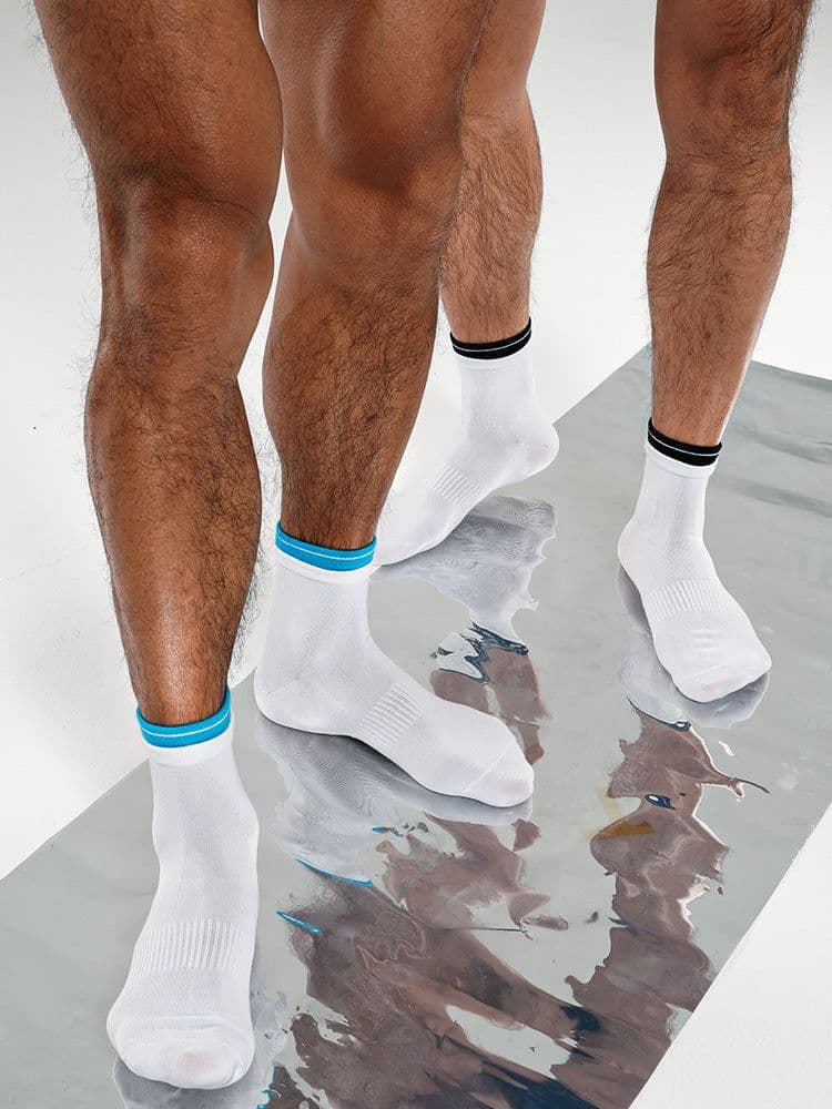 image-Low Socks Double Blue Striped White Socks Luokou Flat Cotton Socks
