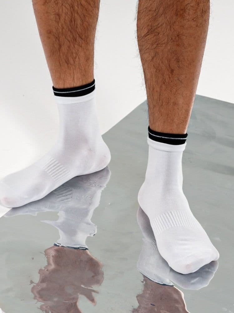 image-Low Socks Double Blue Striped White Socks Luokou Flat Cotton Socks
