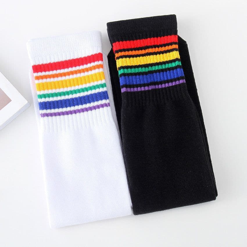 image-Striped Cotton Socks Over The Knee Football Socks