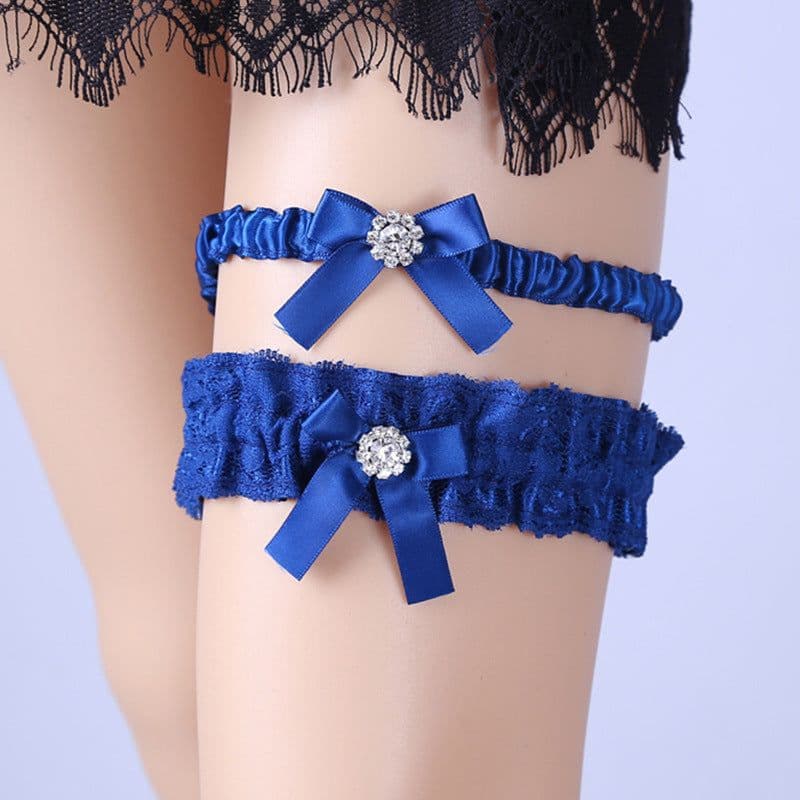 image-Bride Wedding Garter Leg Loop Blue Lace Garter Belt