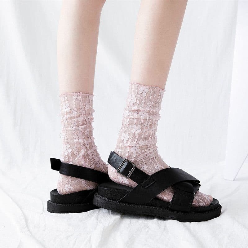 image-Japanese Lace Small Flower Stockings Thin Hollow Net Stockings